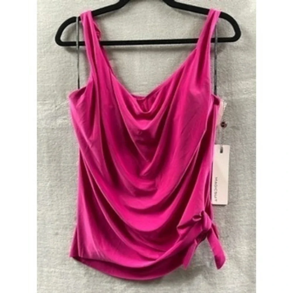 Magicsuit Women Ruby Red Draped Cowl Neck Side Tie‎ Tankini Swim Top Size 8 NEW